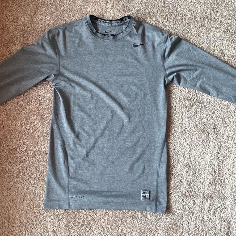 Nike Combat Pro Long Sleeve Grey Medium Compression Shirt